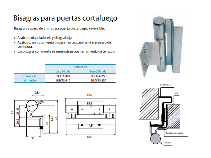 Bisagra Tesa Cortafuego